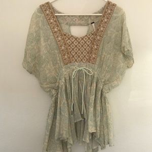 Free People Waist Tie Batwing Short Sleeve Top XS